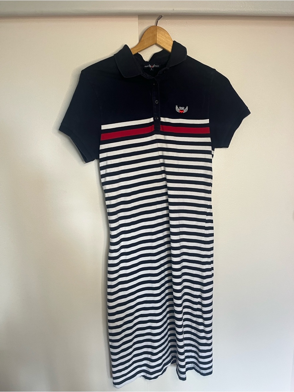 Girl’s Crazy Daisy Navy, White and Red Striped Polo Dress